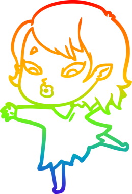 Gökkuşağı gradyan çizgisi. Bir insan tarafından çizilmiş şirin bir vampir kız çizgi filmi.