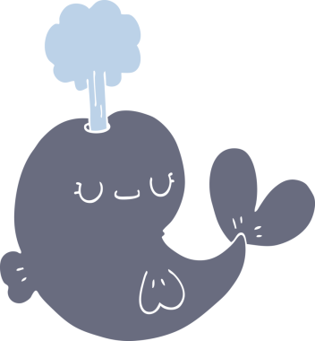 Bir insan tarafından çizilmiş şirin düz renkli çizgi film balinası