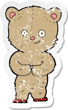 Bir insan tarafından çizilmiş oyuncak ayının gerilimli çıkartması.