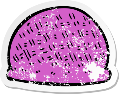 İnsan tarafından çizilmiş bir çizgi film şapkasının gerilimli retro çıkartması.