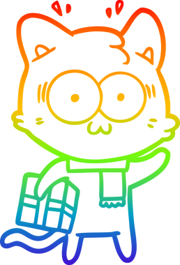 gökkuşağı gradyan çizgi çizimi bir insan tarafından çizilmiş sürpriz bir kedi