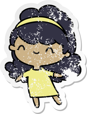 Üzüntülü çıkartma çizgi film çizimi kawaii kız bir insan tarafından çizilmiş saç bandıyla