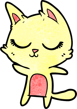 Bir insan tarafından çizilmiş sakin çizgi film kedisi.