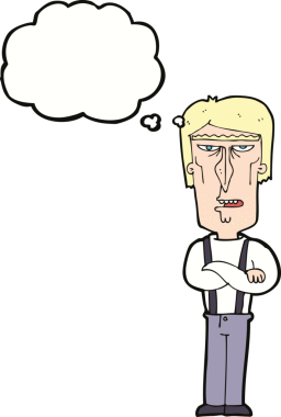 Bir insan tarafından çizilmiş düşünce baloncuğu olan kızgın bir adam.