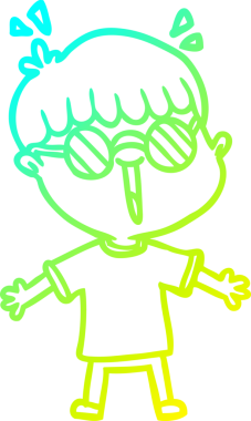 Bir insan tarafından çizilmiş gözlük takan çizgi film çocuğu çizimi.