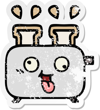 Bir insan tarafından çizilmiş bir ekmek kızartma makinesinin hüzünlü çıkartması.