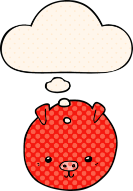 Çizgi roman tarzında bir insan tarafından çizilmiş düşünce baloncuklu bir domuz.