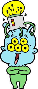 Bir insan tarafından çizilmiş mutlu bir uzaylı çizgi filmi.