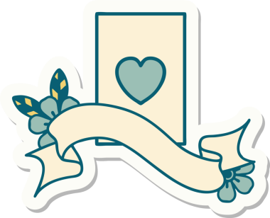 Bir insan tarafından çizilmiş kupa asının sancağı olan dövme stili çıkartması.