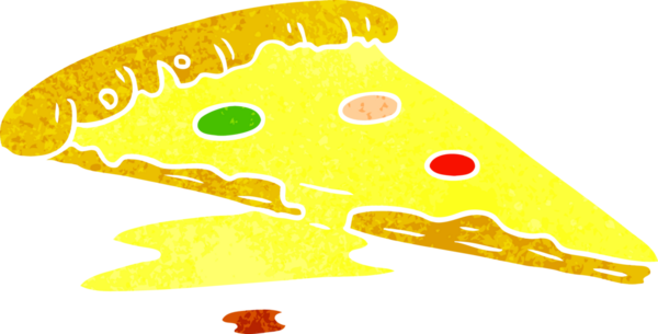 Bir insan tarafından çizilmiş bir dilim pizzanın retro karikatürü.