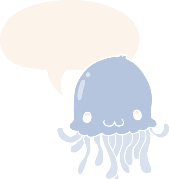 bir insan tarafından çizilmiş, konuşma baloncuklu çizgi film denizanası.