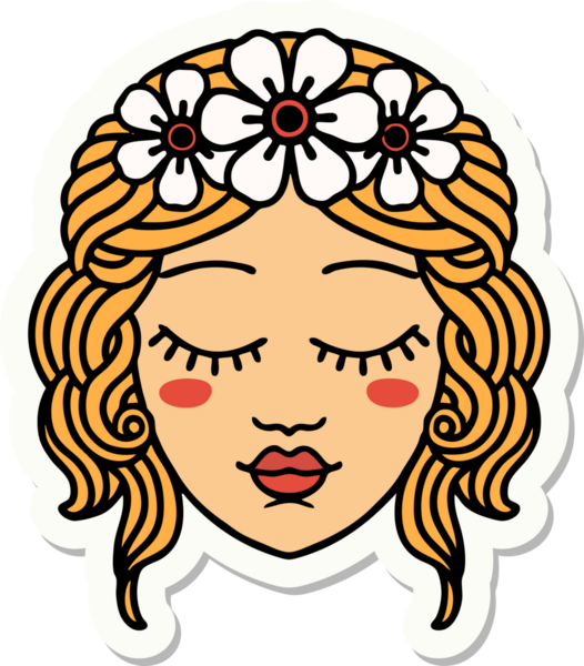 Bir insan tarafından çizilmiş, geleneksel kadın yüzü stili dövme çıkartması.