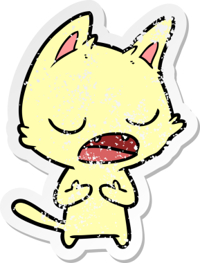 Bir insan tarafından çizilmiş konuşan kedi karikatürünün sıkıntılı çıkartması.