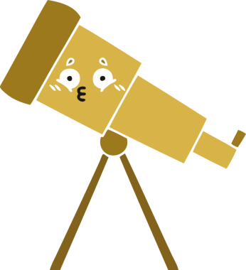 Bir insan tarafından çizilmiş düz renkli bir teleskop karikatürü