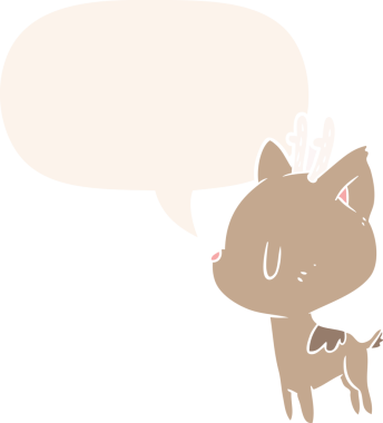 Bir insan tarafından çizilmiş eski tarz konuşma baloncuğu olan sevimli çizgi film geyiği.