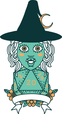 Retro Dövme Biçimi Bir insan tarafından çizilmiş doğal 20 zarlı yarı ork cadı karakteri