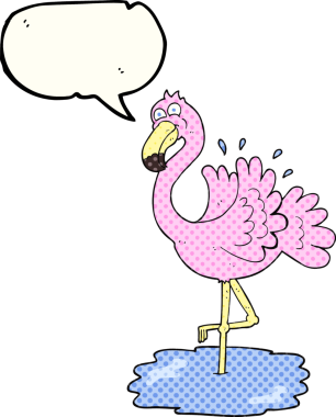 Bir insan tarafından çizilmiş serbest çizilmiş çizgi roman konuşma balonu flamingosu.