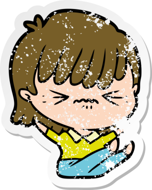 Sinirli bir karikatür kızının bir insan tarafından çizilmiş sıkıntılı çıkartması.