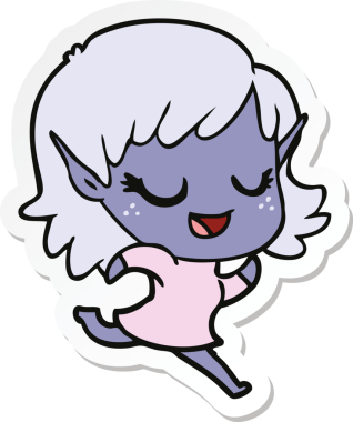 Bir insan tarafından çizilen mutlu bir elf kızının çıkartması.