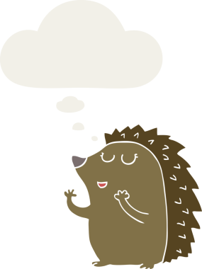 Düşünce baloncuğu insan tarafından çizilmiş bir kirpi çizgi filmi.