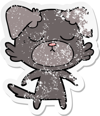 Bir insan tarafından çizilmiş şirin bir köpeğin sıkıntılı çıkartması.