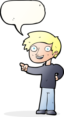 Bir insan tarafından çizilmiş bir konuşma balonuyla işaret eden çizgi film adamı.