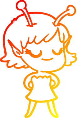 Bir insan tarafından çizilmiş gülümseyen uzaylı kız çizgi filmi.