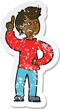 İnsan tarafından çizilmiş bir fikri olan karikatürcü bir adamın gerilimli çıkartması.