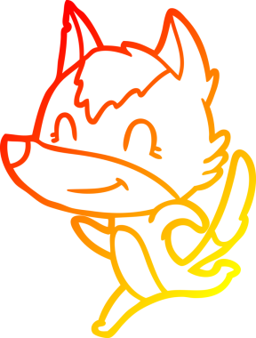 Bir insan tarafından çizilmiş dost canlısı bir kurdun sıcak çizgi çizimi.