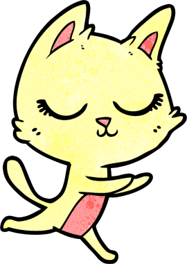 Bir insan tarafından çizilmiş sakin çizgi film kedisi.