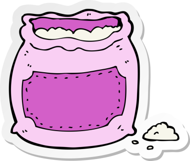 Bir insan tarafından çizilmiş pembe un paketinin çıkartması.