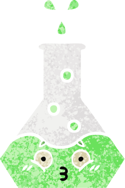 Bir insan tarafından çizilmiş bir deney şişesinin retro çizim tarzı karikatürü.