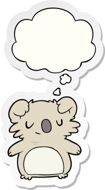 Düşünce baloncuklu çizgi film koalası insan tarafından çizilmiş bir çıkartma.