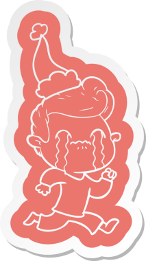 Bir insan tarafından çizilmiş Noel Baba şapkasıyla ağlayan bir adamın garip karikatür çıkartması.