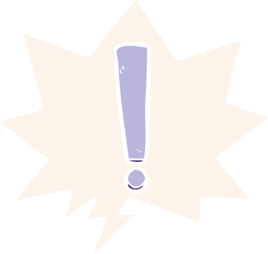 bir insan tarafından çizilmiş retro biçiminde konuşma baloncuğu ile çizgi film ünlem işareti