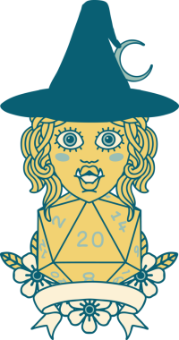 Retro Dövme Biçimi Bir insan tarafından çizilmiş doğal 20 zarlı yarı ork cadı karakteri