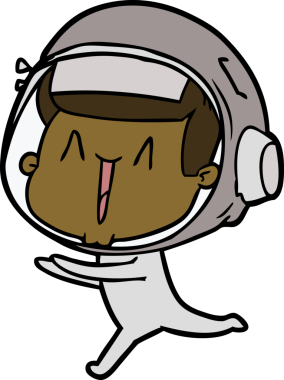 Bir insan tarafından çizilen mutlu astronot çizgi filmi.