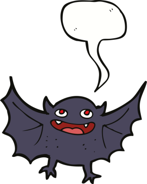 Bir insan tarafından çizilmiş konuşma balonlu vampir yarasa çizgi filmi.