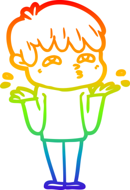 Gökkuşağı gradyan çizgi çizimi bir insan tarafından kafası karışmış bir karikatür adamın çizimi