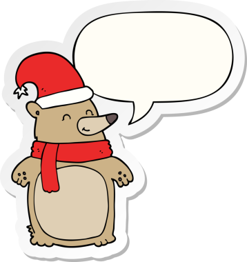 Bir insan tarafından çizilmiş konuşma balonu çıkartmalı çizgi film Noel Ayısı