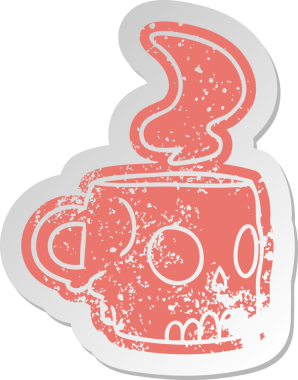 Bir insan tarafından çizilmiş bir kafatası bardağının eski bir karikatür çıkartması.