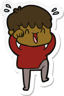 Bir insan tarafından çizilmiş, gülen bir çocuğun çıkartması.