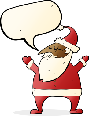 Bir insan tarafından çizilmiş konuşma balonlu Noel Baba çizgi filmi.