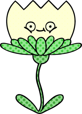 Bir insan tarafından çizilmiş bir çiçeğin karikatürü.