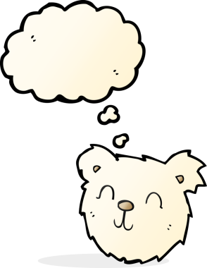 Bir insan tarafından çizilmiş düşünce baloncuklu mutlu kutup ayısı yüzü.