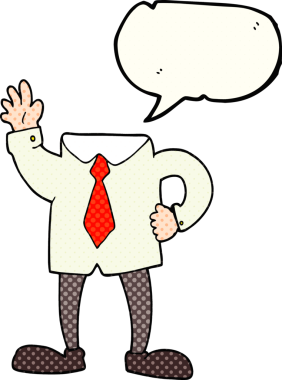 Bir insan tarafından çizilmiş serbest çizilmiş çizgi roman konuşma balonu, kafasız iş adamı.