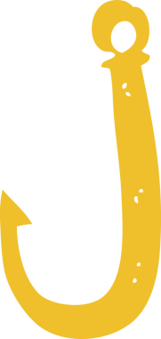 Bir insan tarafından çizilmiş balık kancasının düz renk çizimi