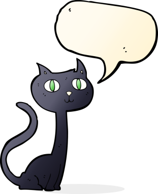 bir insan tarafından çizilmiş konuşma balonlu kara kedi.