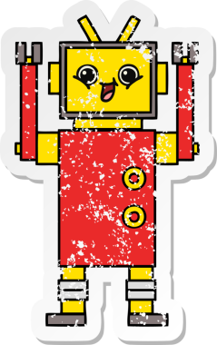 Bir insan tarafından çizilmiş mutlu bir robotun üzgün çıkartması.