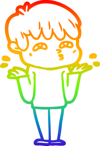 Gökkuşağı gradyan çizgi çizimi bir insan tarafından kafası karışmış bir karikatür adamın çizimi